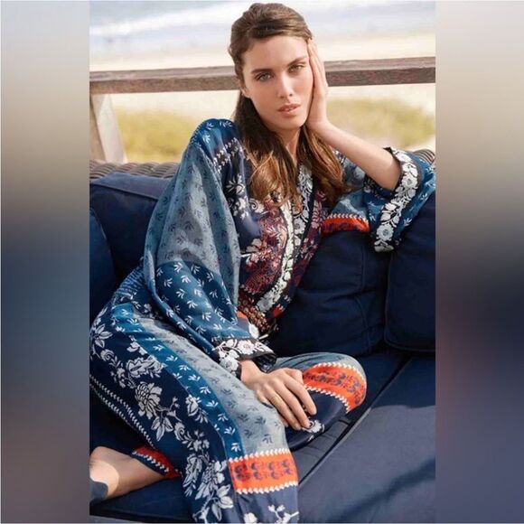 Johnny Was Set Rare NWT Blue Red Print Cupra Esme Kimono & Aurelia Pants Sz XL - Picture 9 of 16